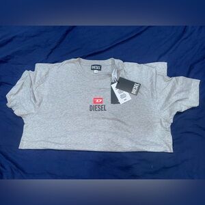 Diesel Light Gray Logo Short-Sleeve Tee with Red Accent